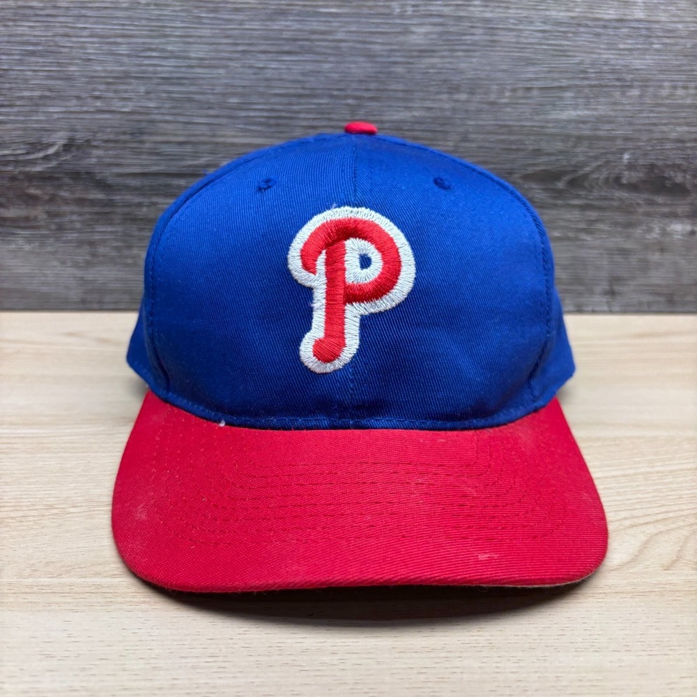 VINTAGE Philadelphia Phillies Hat Cap Snap Back Blue Red Texaco Logo Mens 90s